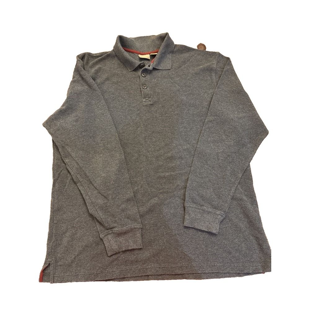 L.L Bean Long Sleeve Waffle Polo Shirt Collared Gray Cotton Mens XL Tall